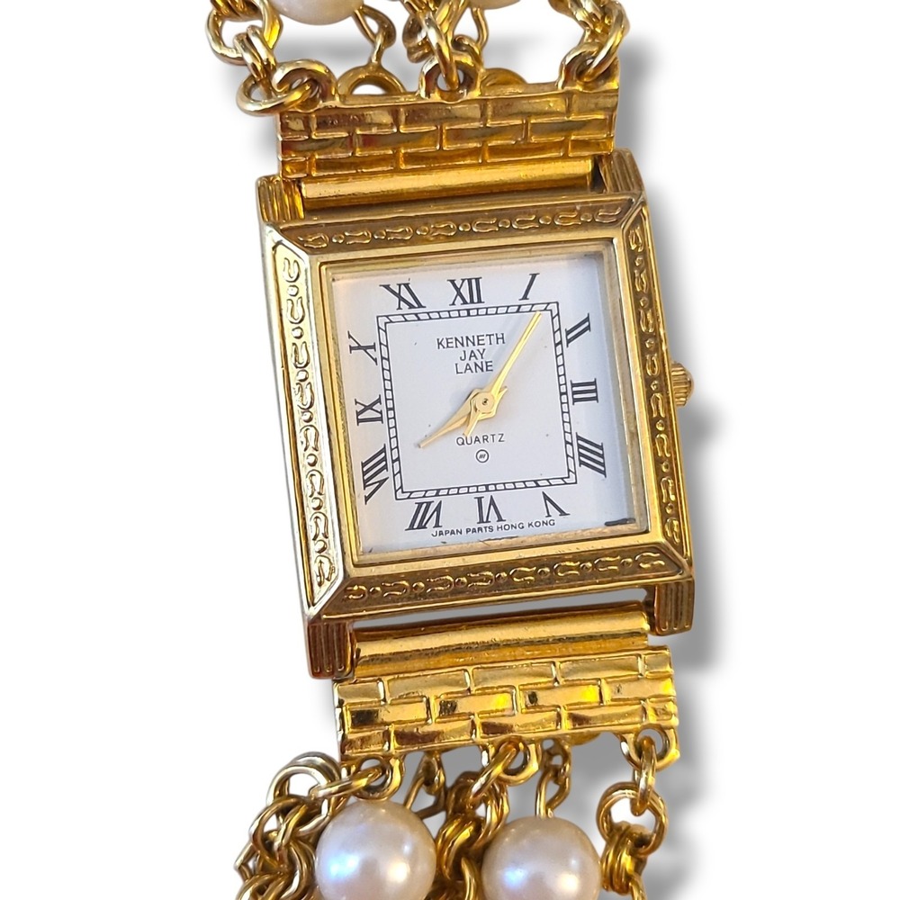 Vintage Kenneth Jay Lane Faux Pearl Multi Strand Bracelet Watch KJL New Battery - Picture 11 of 12
